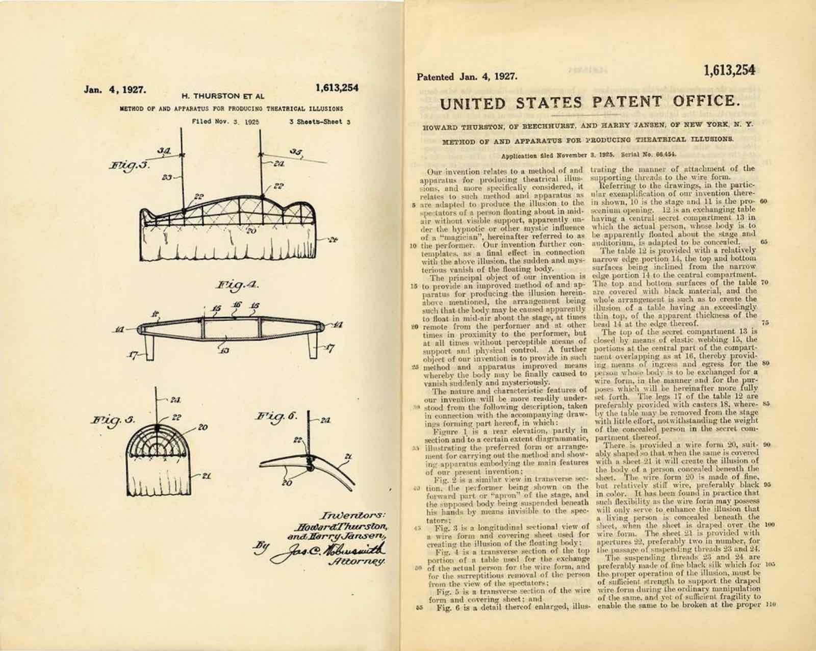 Howard Thurston’s Asrah Levitation Illusion Patent