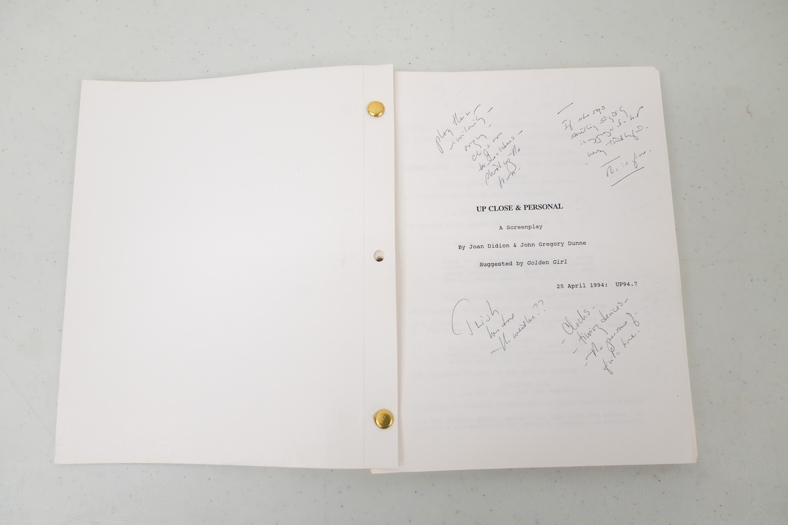 Annotated draft of the screenplay of Up Close and Personal, 1994