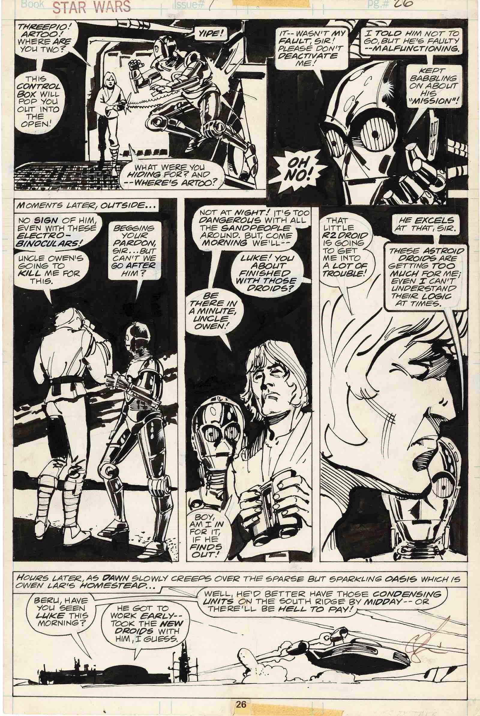 Howard Chaykin pen-and-ink original art for Page 26 of the Marvel comic book Star Wars #1 (July 1977)
