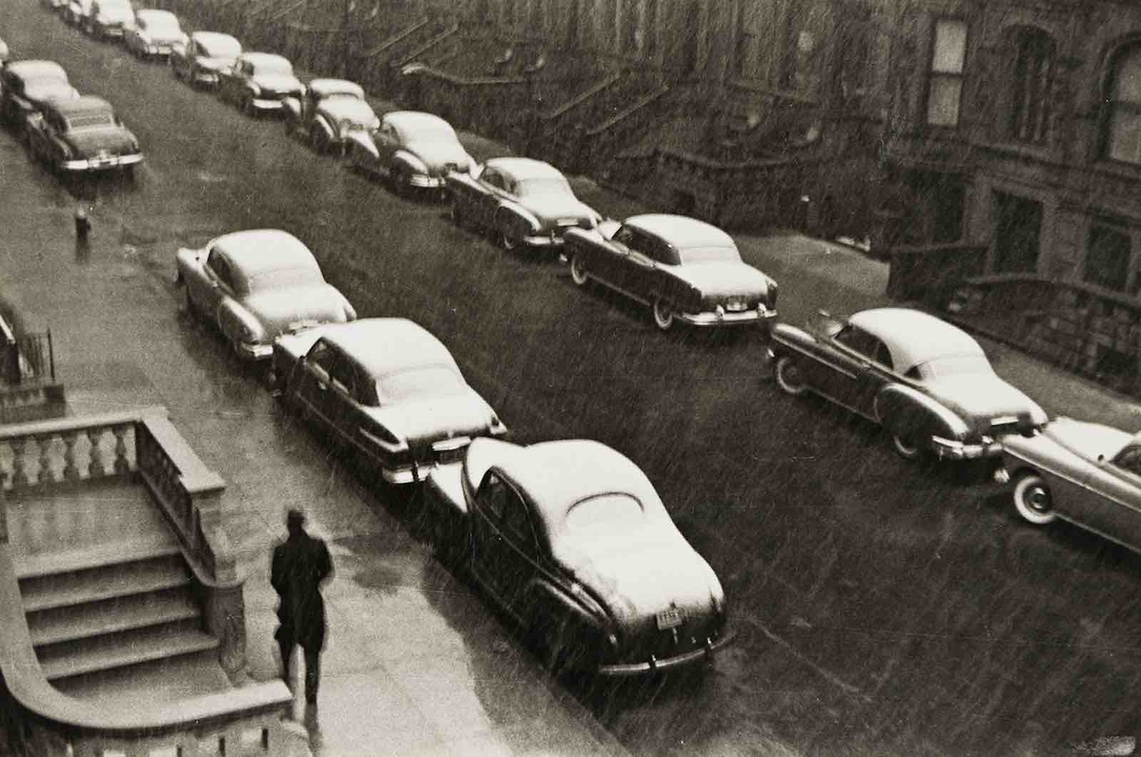 Ruth Orkin, White cars, snow, West 88th Street, New York • From My Window, 53 West 88th Street, Manhattan, 2 silver prints, circa 1952. Estimate $3,000 to $4,500.