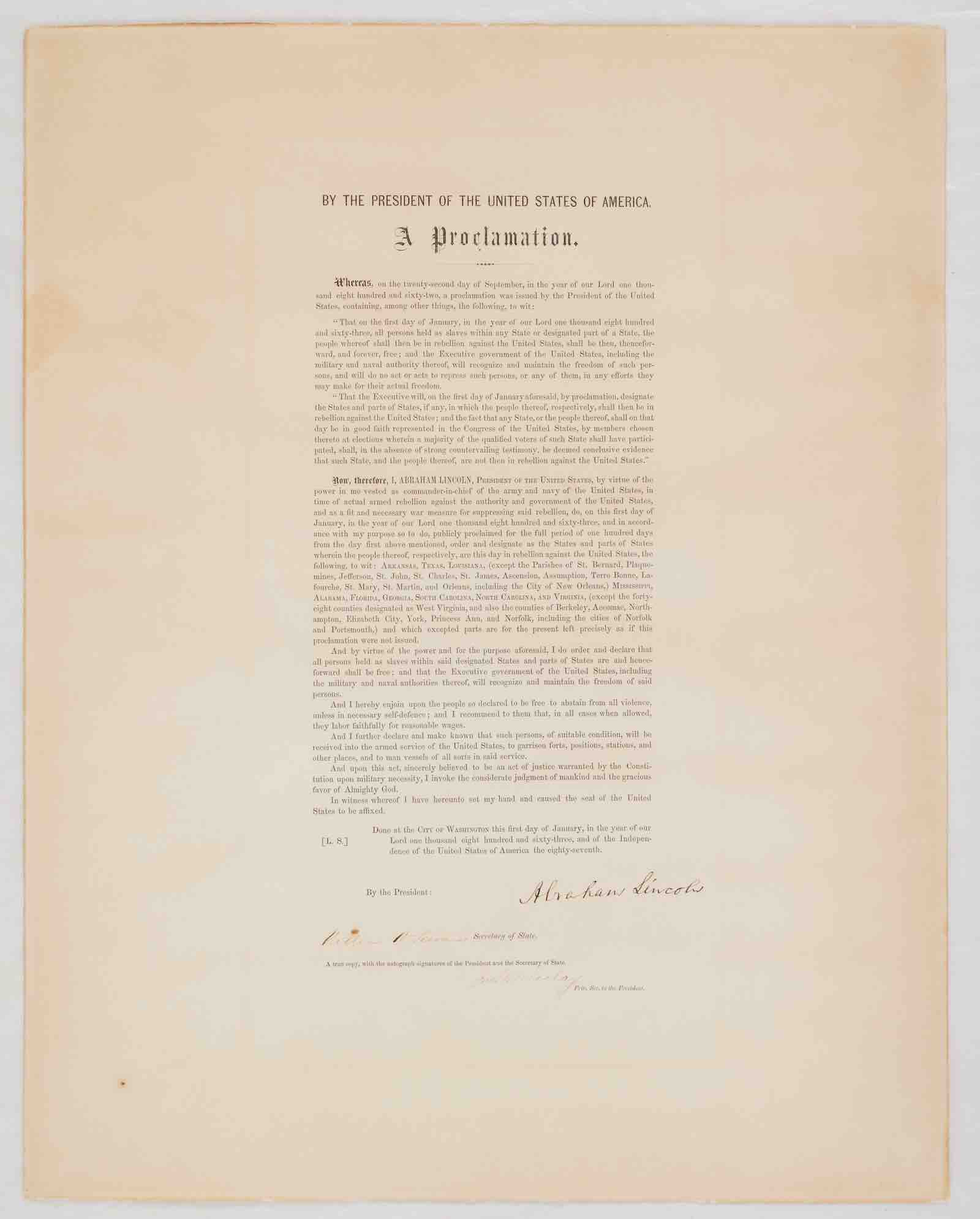 The Authorized Edition of the Emancipation Proclamation, signed by Abraham Lincoln as 16th President