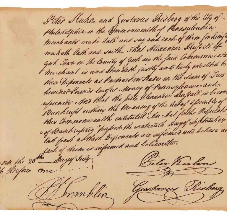A 1786 document signed by Benjamin Franklin