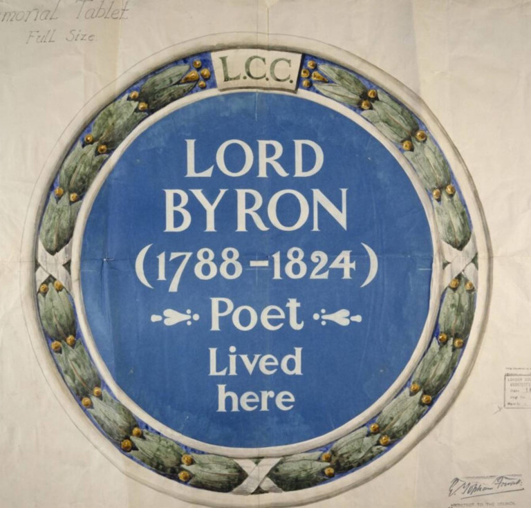 Design for the Byron Blue Plaque installed in 1867 but now missing