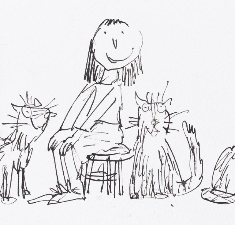 Sir Quentin Blake, Cat Lover, signed 'Quentin Blake', pen and ink on paper, 2022