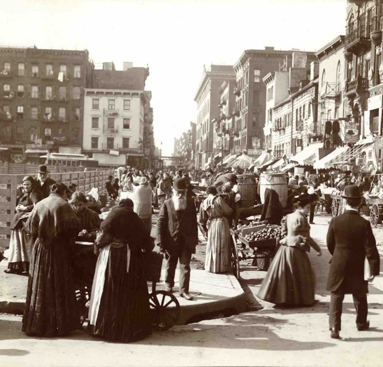Unidentified photographer, Hester Street, West from the Southwest Corner of Norfolk Street, New York City, ca. 1898.